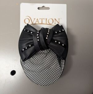 NWT Ovation Black Hair Net with Bow and Rhinestones
